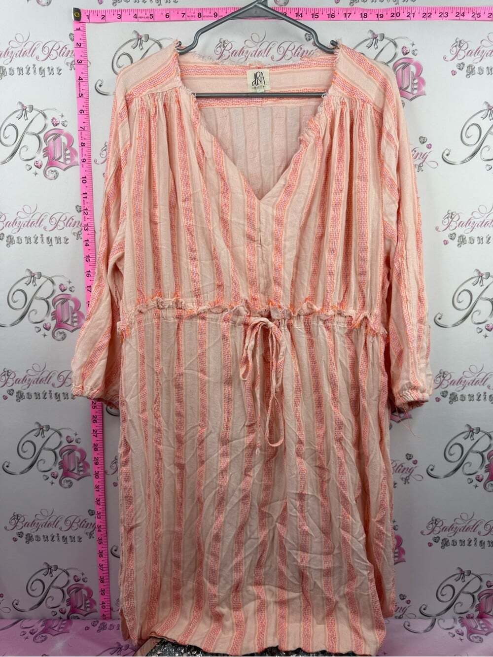 DRA LOS ANGELES dress Peach Striped Midi Dress with Drawstring Waist